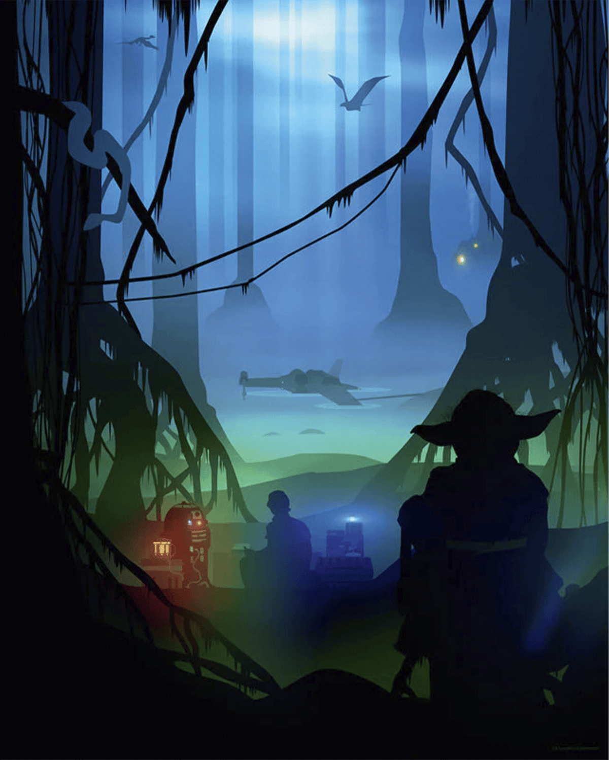 Being Watched Star Wars Luke Skywalker R2-D2 Yoda (Art Print)