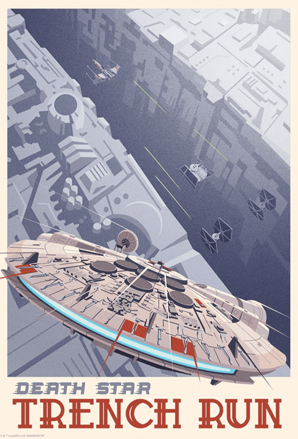 Death Star Trench Run Star Wars Millennium Falcon (Art Print)
