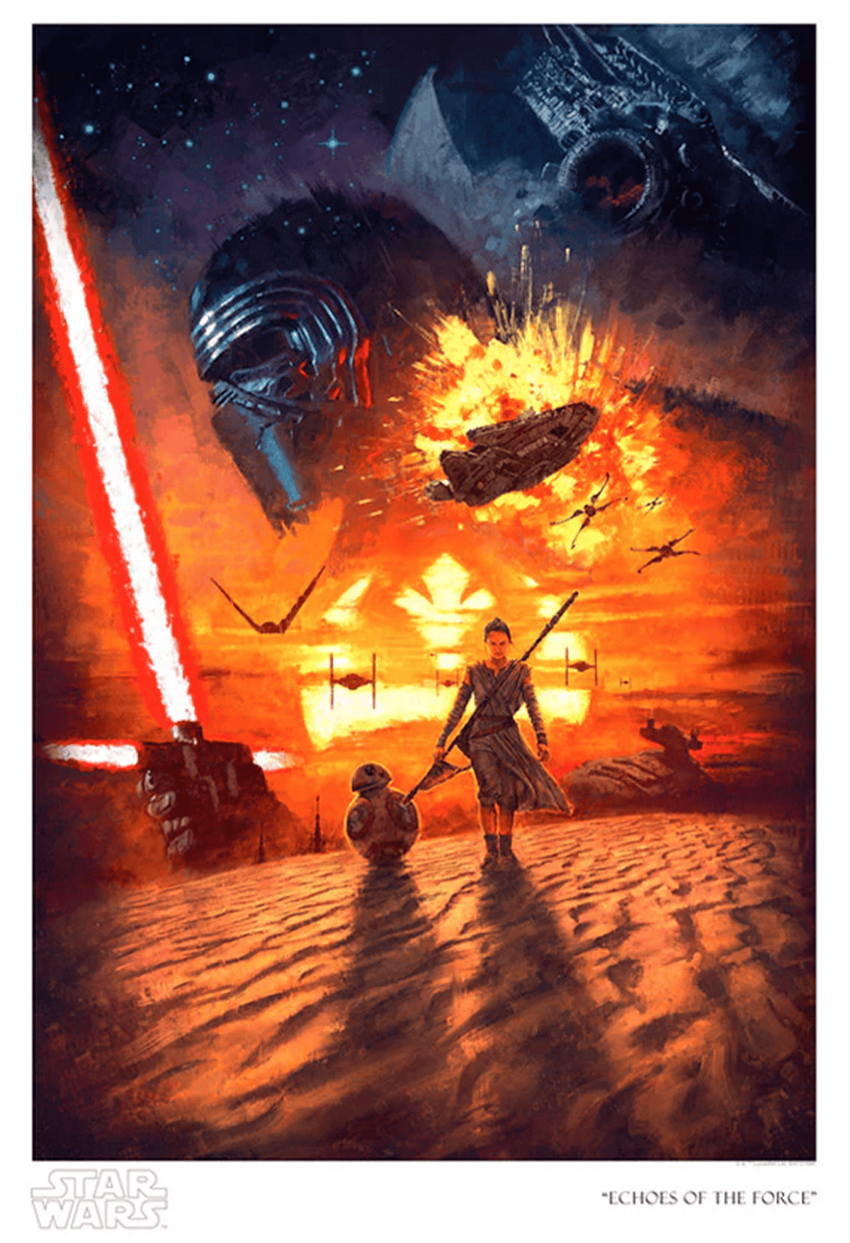 Echoes of the Force Star Wars BB-8 Kylo Ren Rey (Art Print)