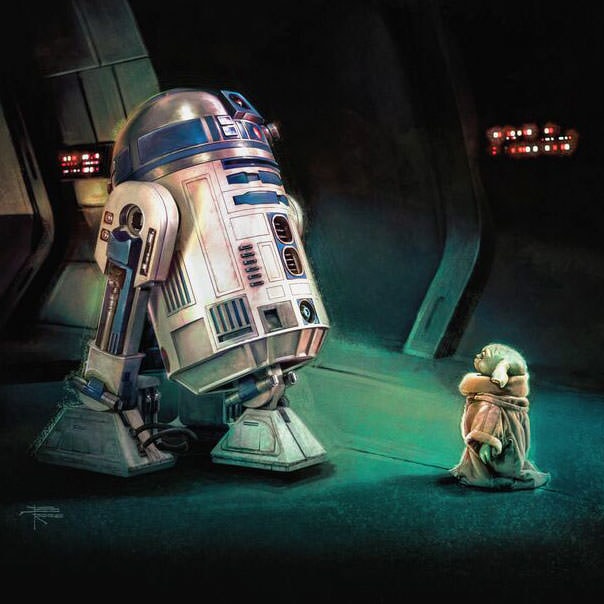 First Meeting Star Wars R2-D2 Grogu (Art Print)
