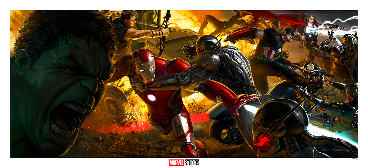 Avengers: Age of Ultron Concept Art Marvel Hulk Iron Man (Art Print)