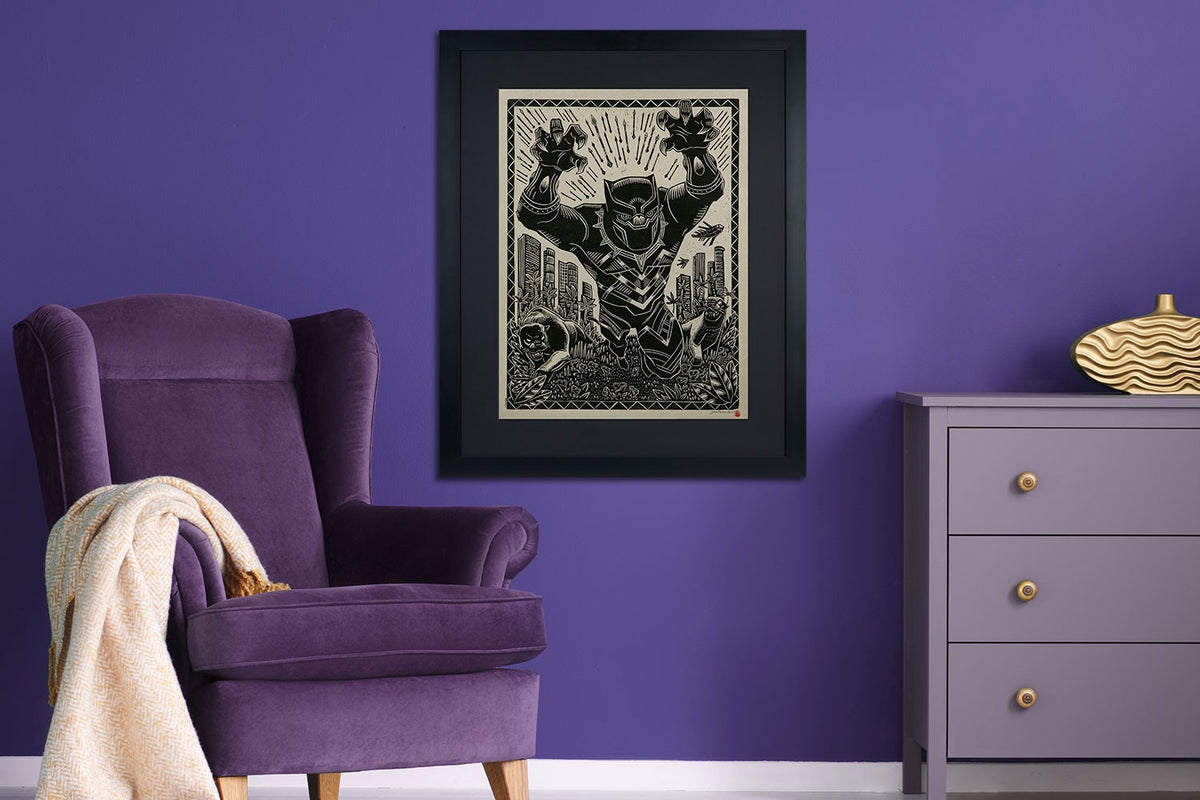 Black Panther Linocut on Lokta Paper Marvel (Art Print)
