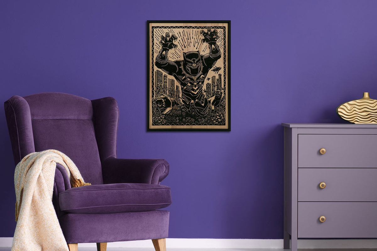 Black Panther Linocut on Lokta Paper Marvel (Art Print)