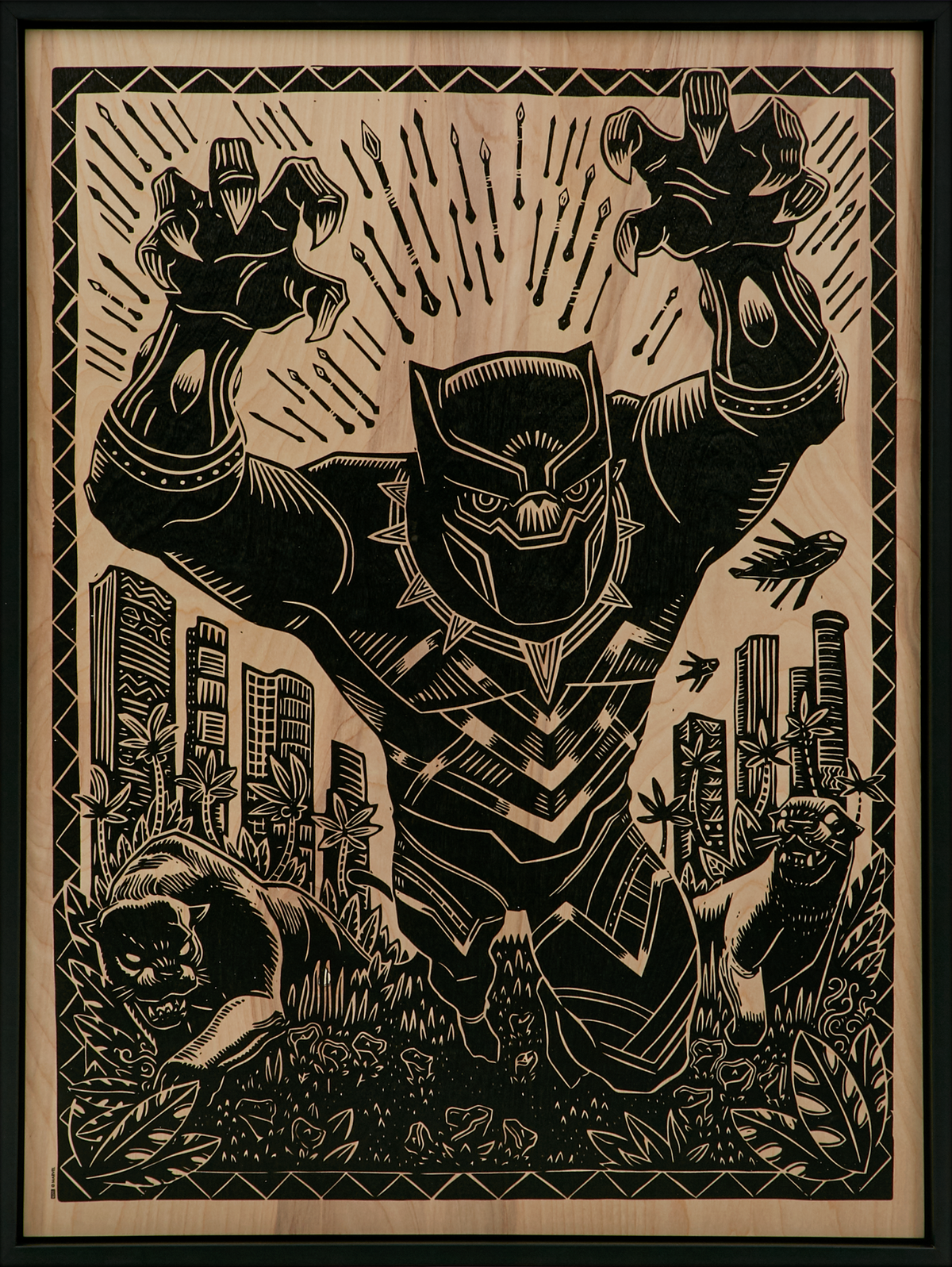Black Panther Linocut on Lokta Paper Marvel (Art Print)