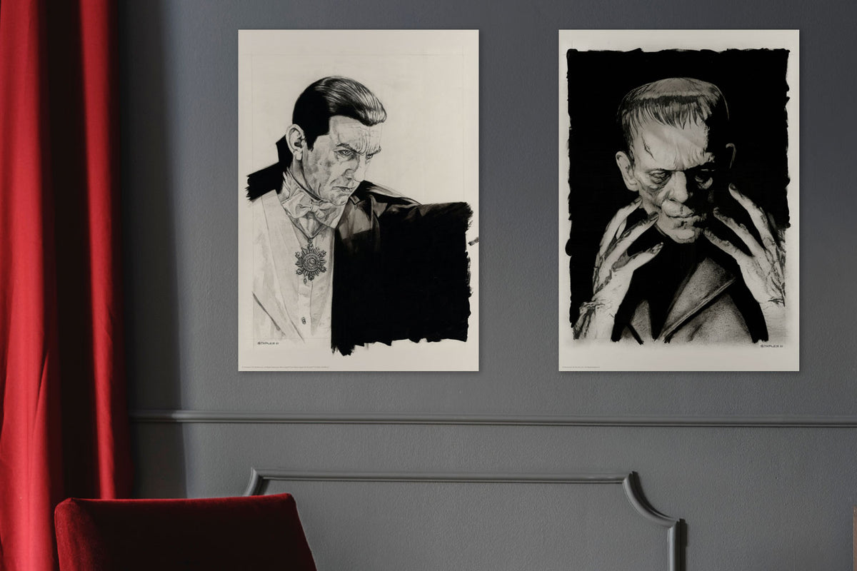 Dracula and Frankenstein Original Portrait Set Universal Monsters Dracula Frankenstein (Art Print)