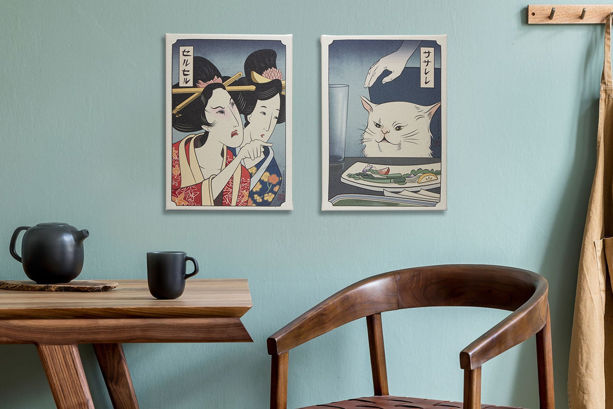 Woman Yelling At Cat Memes of the Floating World (Art Print)